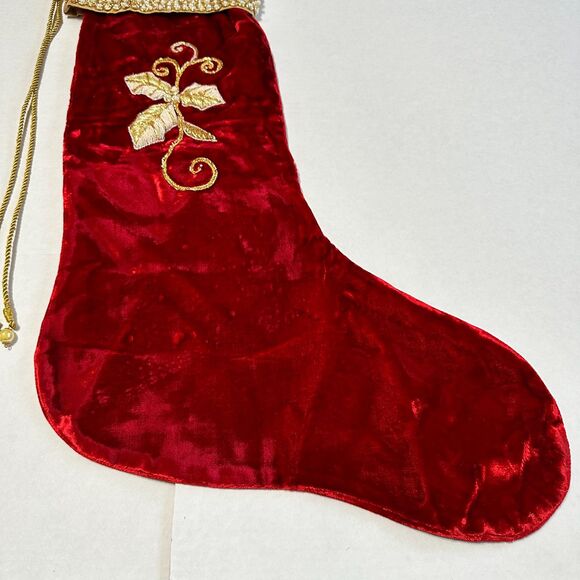 Mark Roberts Red Beaded Christmas Rayon Silk Polyester Stocking - Picture 4 of 15